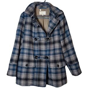 Old Navy Wool Blend Peacoat Womens XXL Blue Plaid Double Breasted Jacket